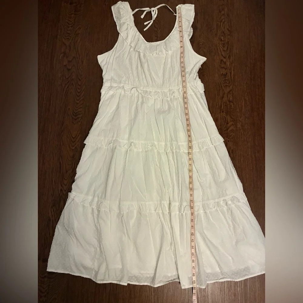 J. Crew White Swiss Dot Printed Ruffle Tiered Midi Dress w Tie Back - Size 20